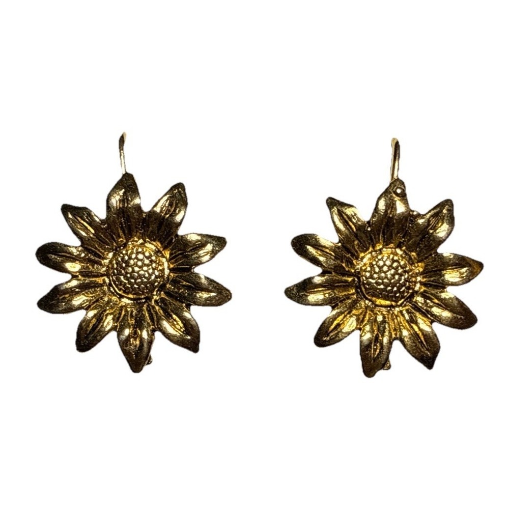 Vintage Gold Tone Sunflower Earrings J18-4‎